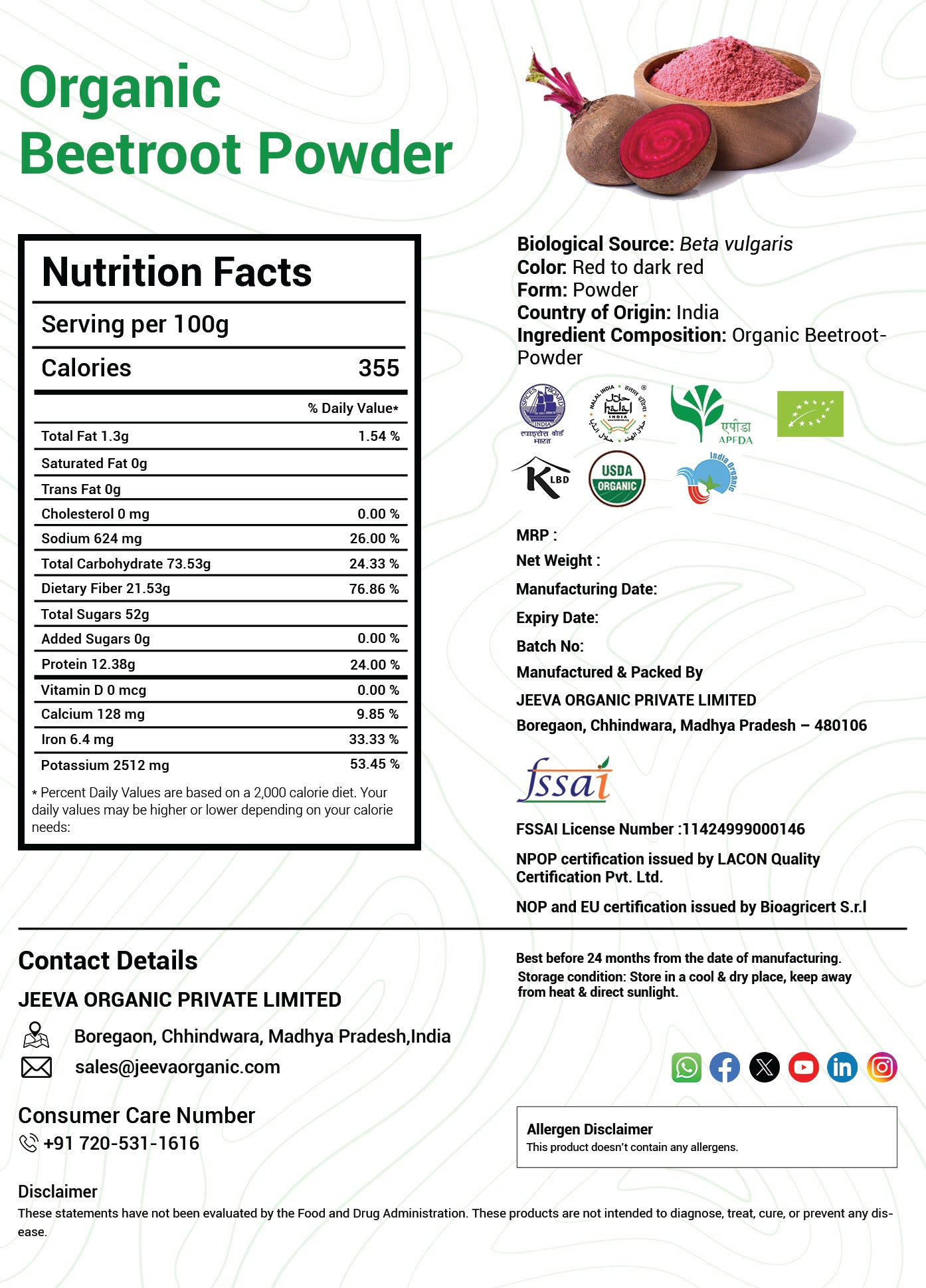 Organic Beet Root Powder
