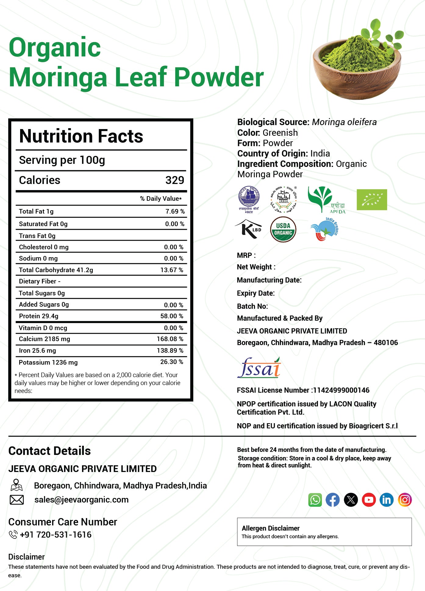 Organic Moringa Leaf Powder