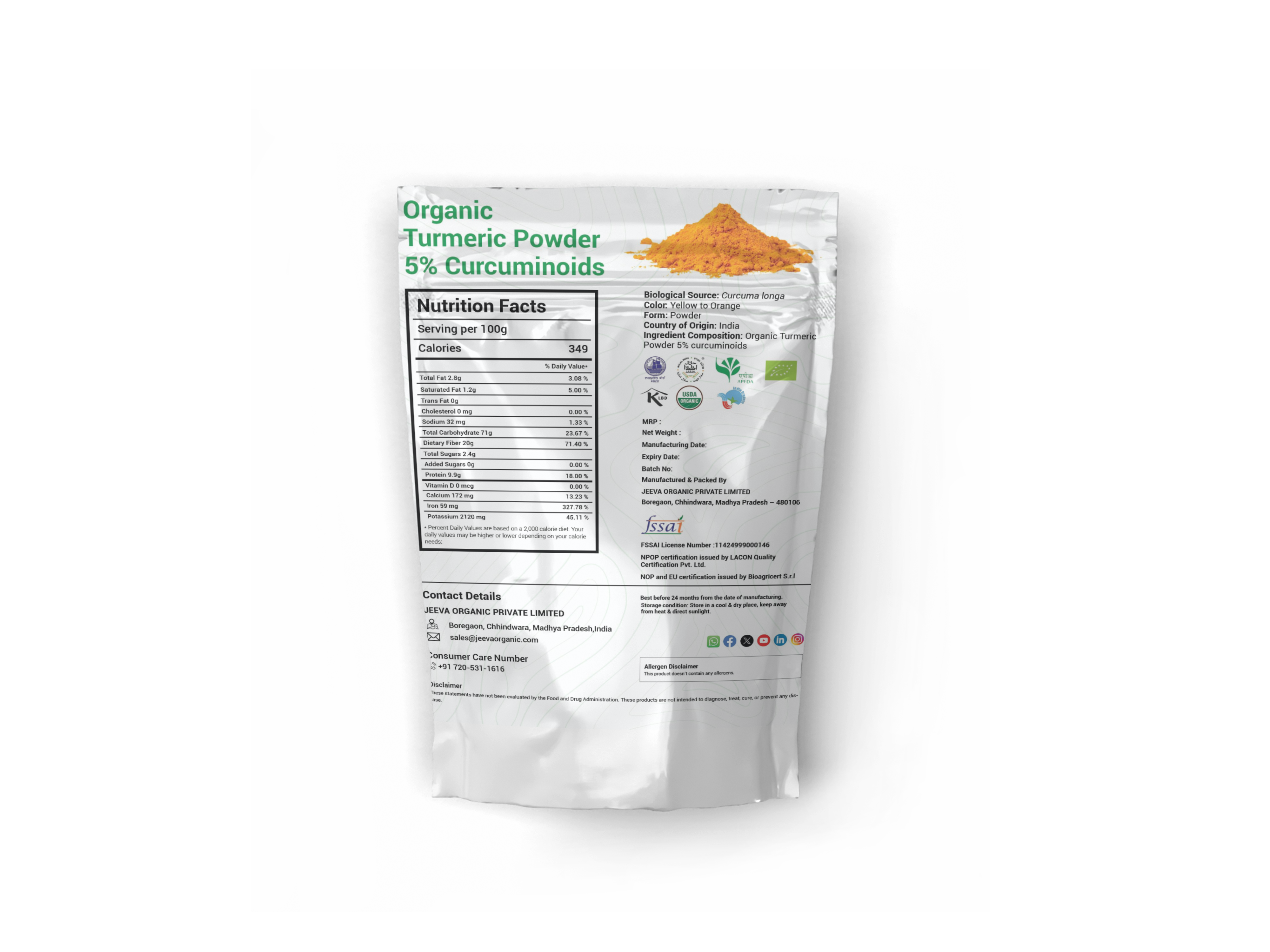 Organic Turmeric Powder 5% Curcuminoids