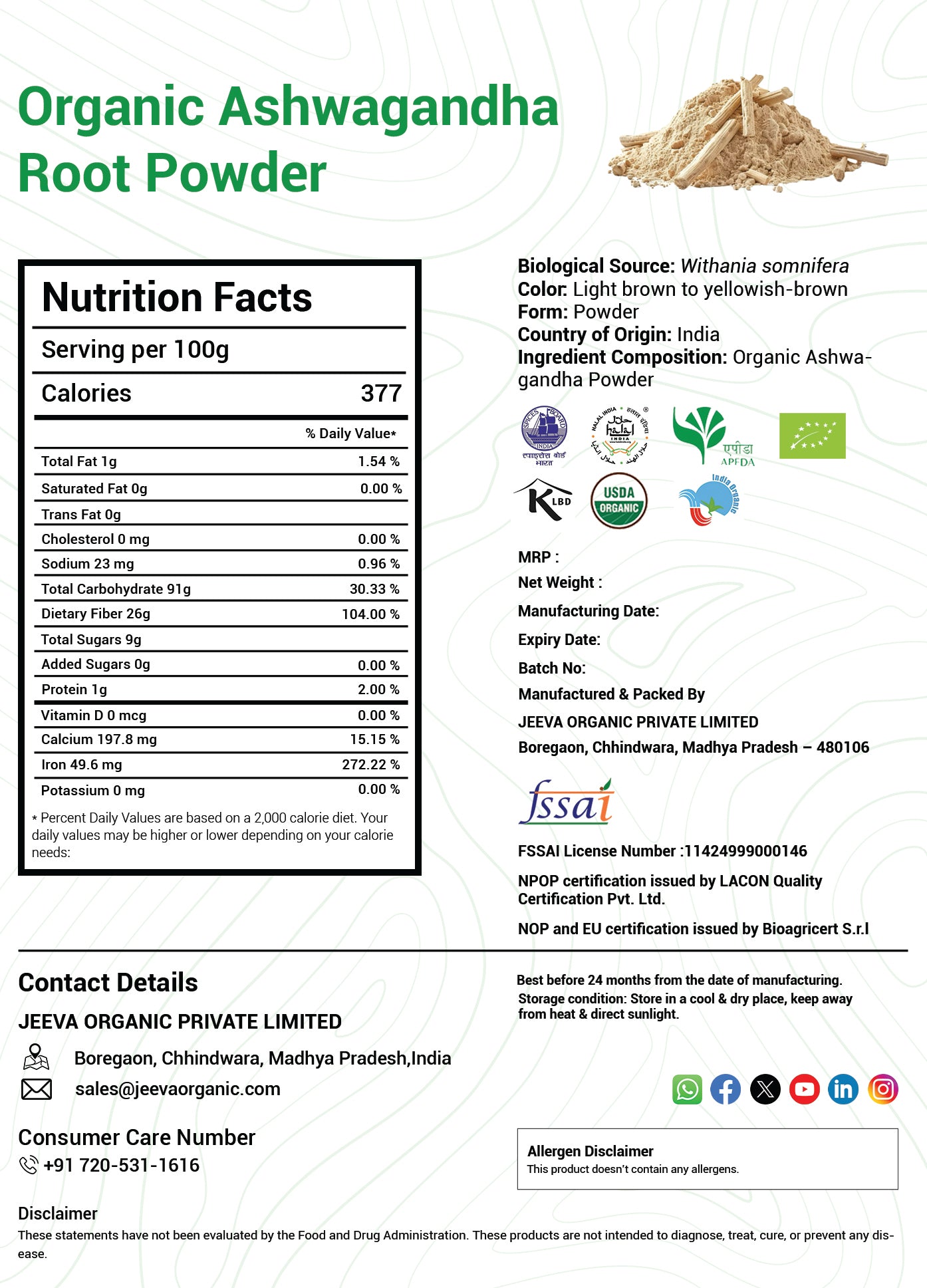 Organic Ashwagandha Root Powder