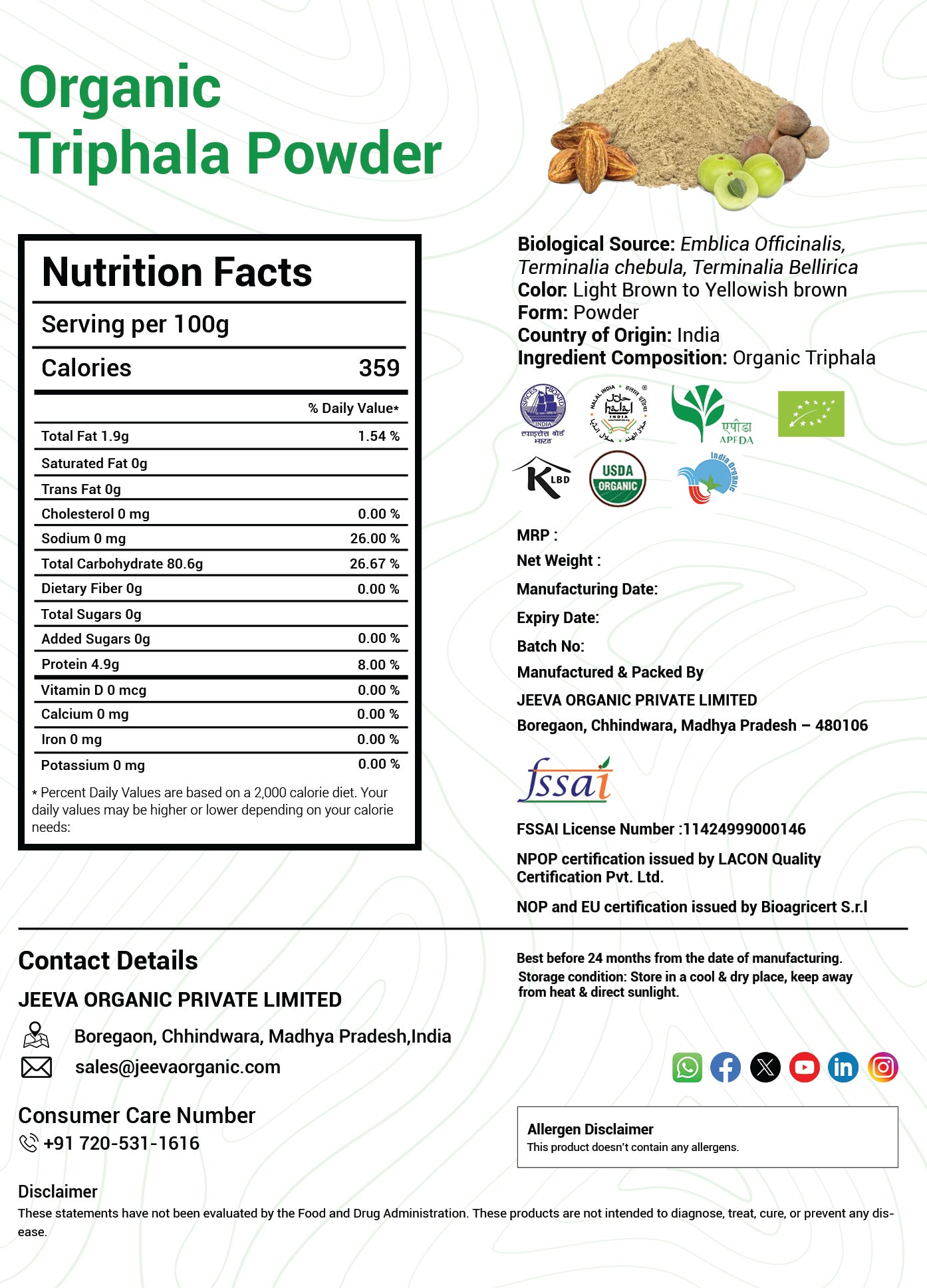 Organic Triphala Powder